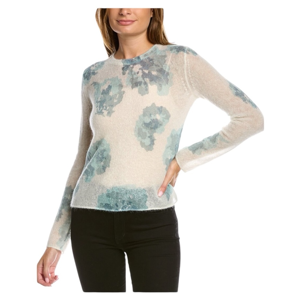 Vince Cream Sweater with Teal Floral Print
